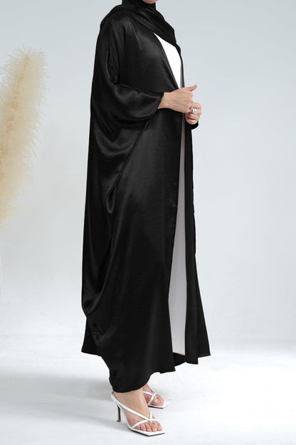 Syntia Shiny Satin Modest Open Abaya 636 - Black