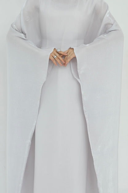 Anita Shiny Batwing Butterfly Sleeve Maxi Dress Kaftan Abaya 770-Light Gray