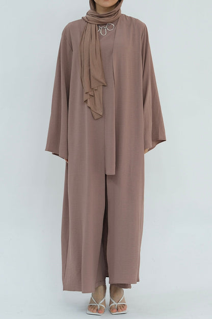 Sadia Stylish Casual Three Piece Abaya Set 779 - RosyBrown
