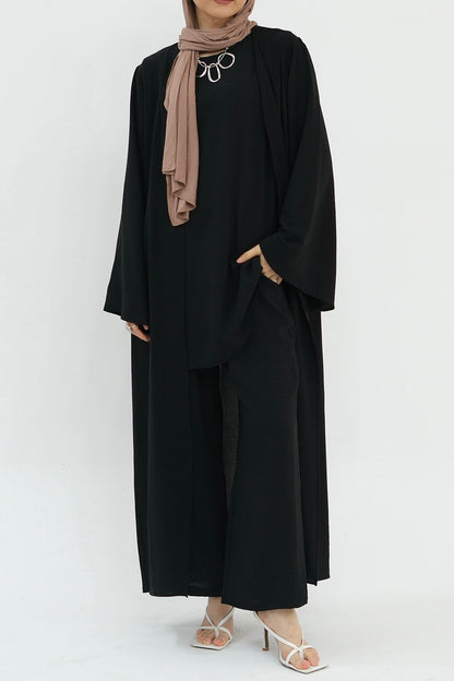 Sadia Stylish Casual Three Piece Abaya Set 779 - Black