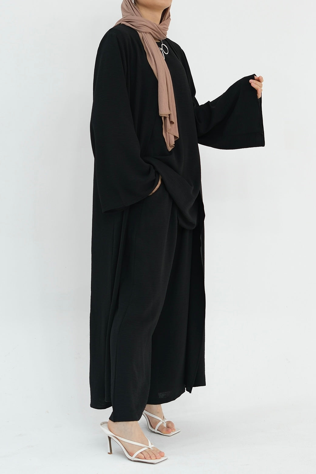 Sadia Stylish Casual Three Piece Abaya Set 779 - Black