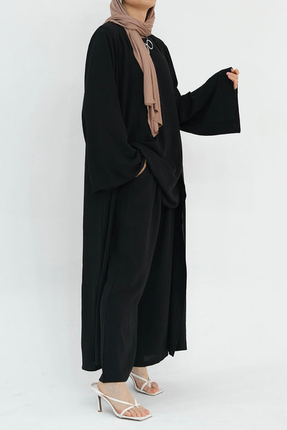 Sadia Stylish Casual Three Piece Abaya Set 779 - Black