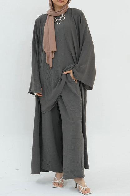 Sadia Stylish Casual Three-Piece Abaya Set 779 - Gray
