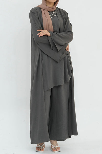 Sadia Stylish Casual Three-Piece Abaya Set 779 - Gray
