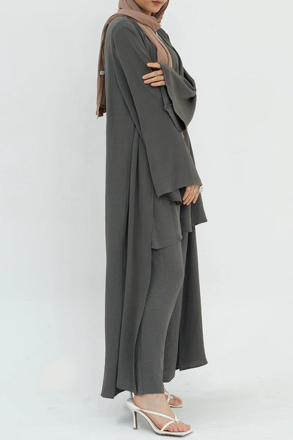 Sadia Stylish Casual Three-Piece Abaya Set 779 - Gray