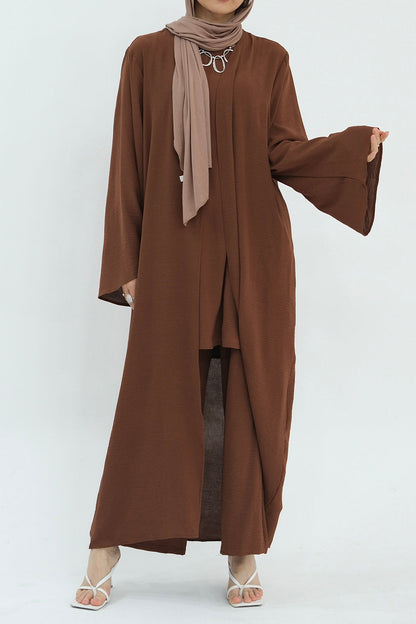 Sadia Stylish Casual Three Piece Abaya Set 779 - Coffee