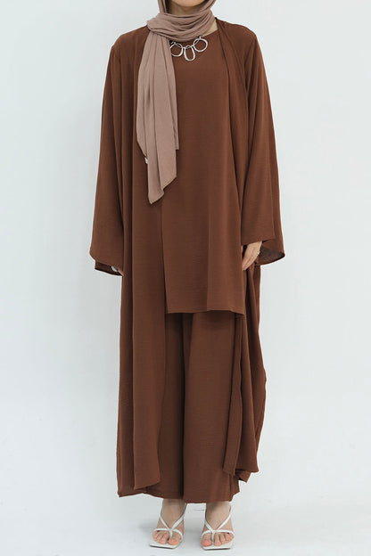 Sadia Stylish Casual Three Piece Abaya Set 779 - Coffee