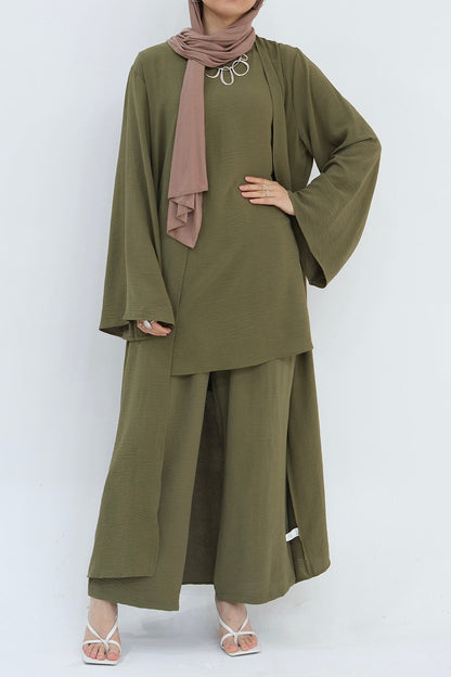 Sadia Stylish Casual Three Piece Abaya Set 779 - Army Green