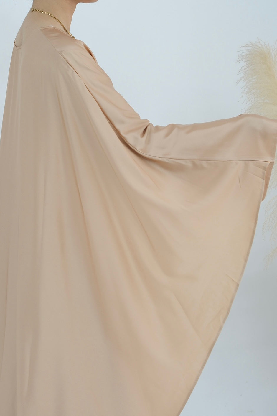 Ella Silky Satin Batwing Butterfly Sleeves Kaftan Maxi Dress Abaya  803 - Beige