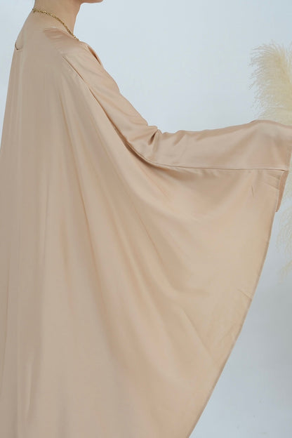 Ella Silky Satin Batwing Butterfly Sleeves Kaftan Maxi Dress Abaya  803 - Beige