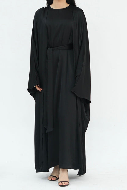 Jalilah 2PCS Modest Abaya Set with Crystal Chain 806 - Black