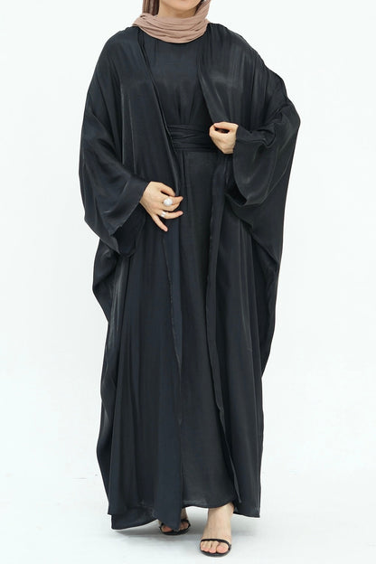 Sania Metallic Shimmer Modest Abaya Set 808 - Black
