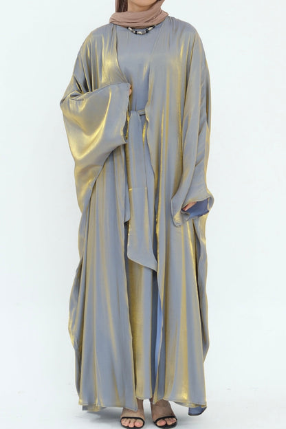Sania Metallic Shimmer Modest Abaya Set 808 - Gray