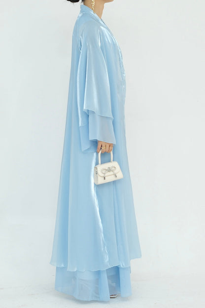 Camille Elegant Shimmering Overlay Open Abaya 839 - Light Blue