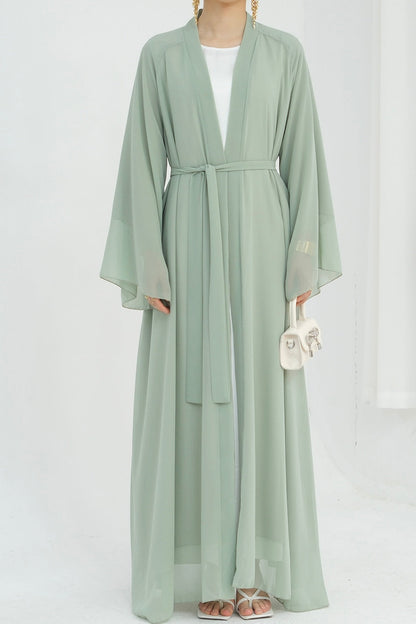 Camille Elegant Shimmering Overlay Open Abaya 839- Sage Green