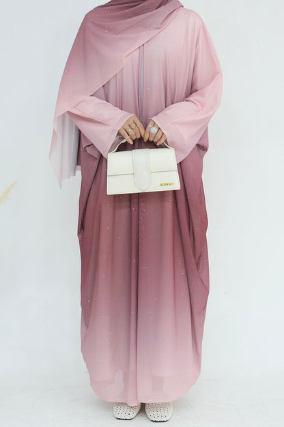 Rida Sparkling Gradient Open Abaya with hijab 840 – Pink