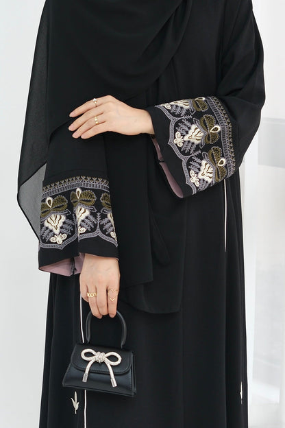 Anisa Intricate Embroidery Open Abaya 843 - Black