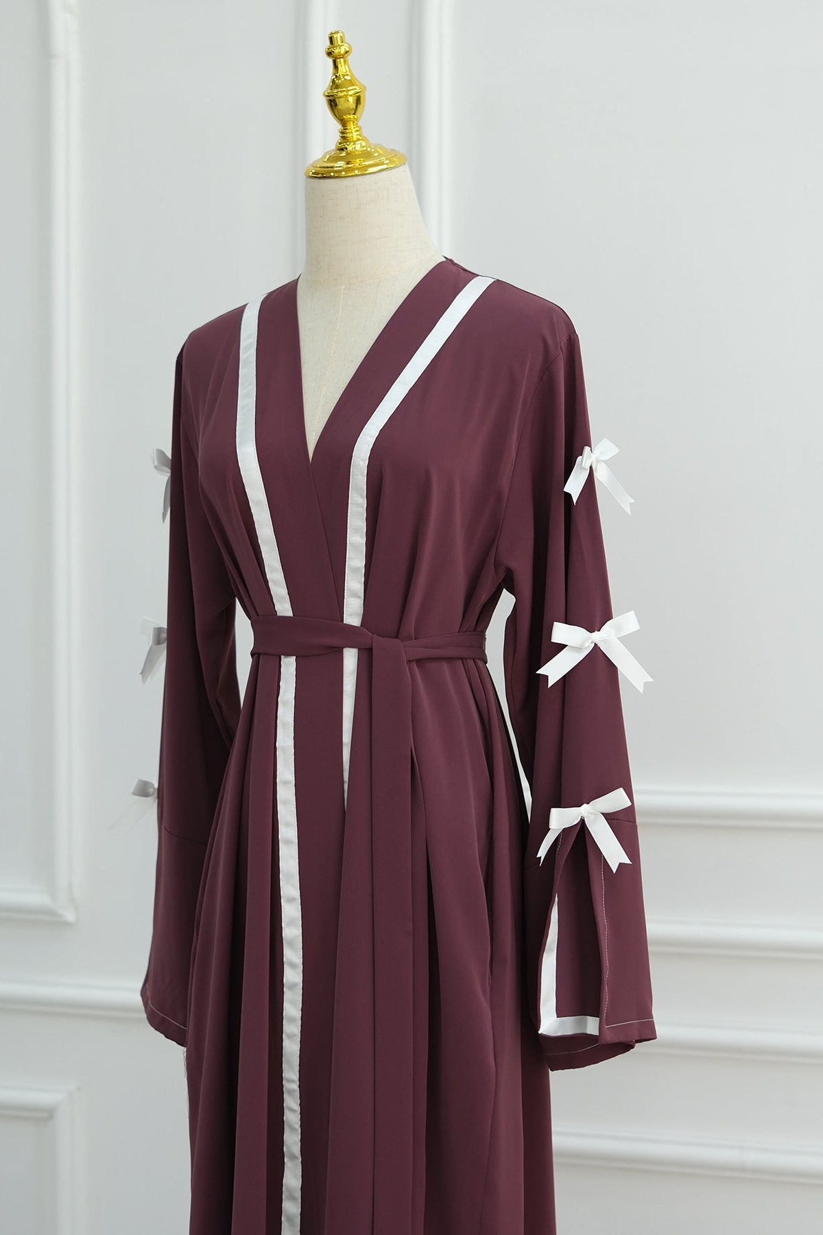 Elara Bow Tie Open Abaya 1033-Purple