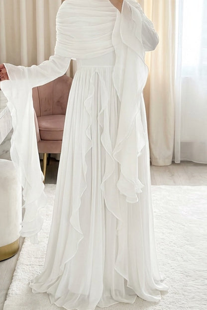 Rania Double-Layer Waist-Cinched Dress Without Hijab 1169-White