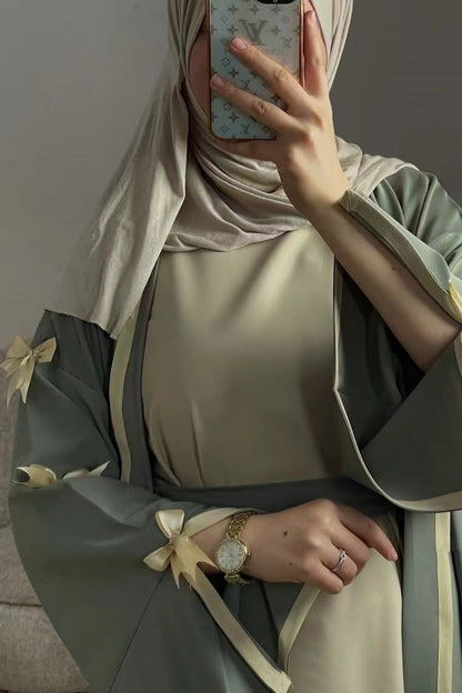 Elara Bow Tie Open Abaya 1033- Green