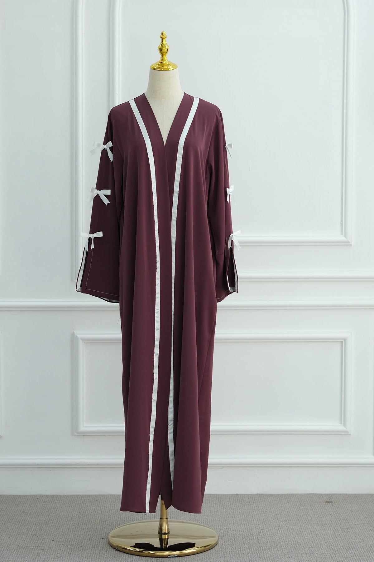 Elara Bow Tie Open Abaya 1033-Purple