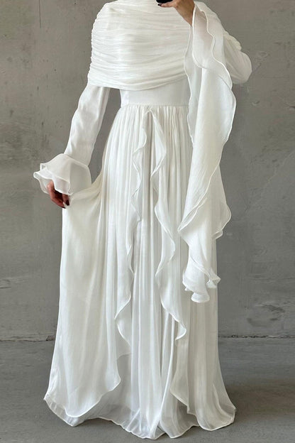 Rania Double-Layer Waist-Cinched Dress Without Hijab 1169-White
