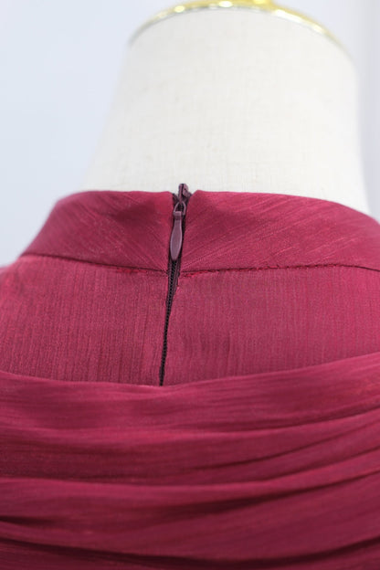 Rania Double-Layer Waist-Cinched Dress Without Hijab 1169-Dark Red
