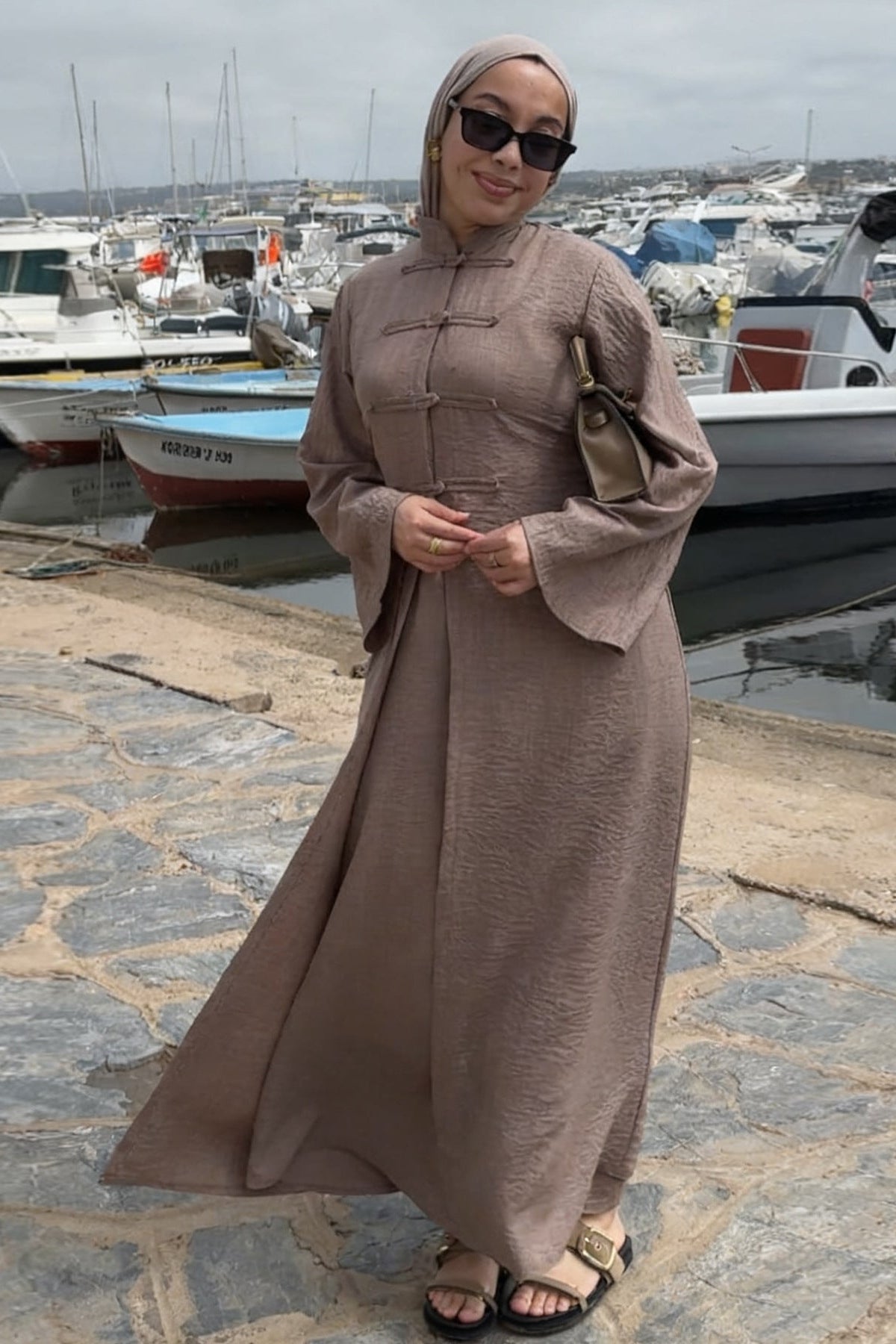 Sereen Inner Dress with Open Abaya 2-Piece Set 1124-Mocha