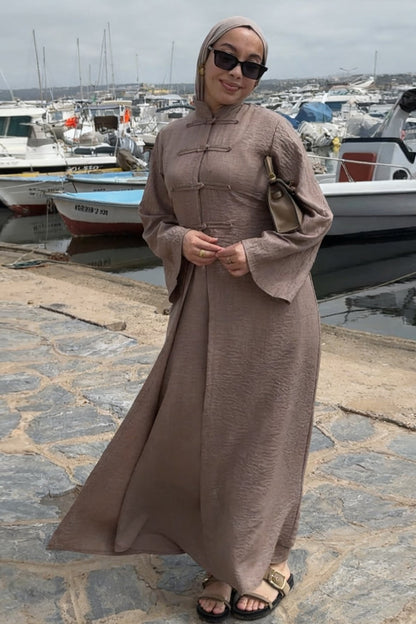 Sereen Inner Dress with Open Abaya 2-Piece Set 1124-Mocha