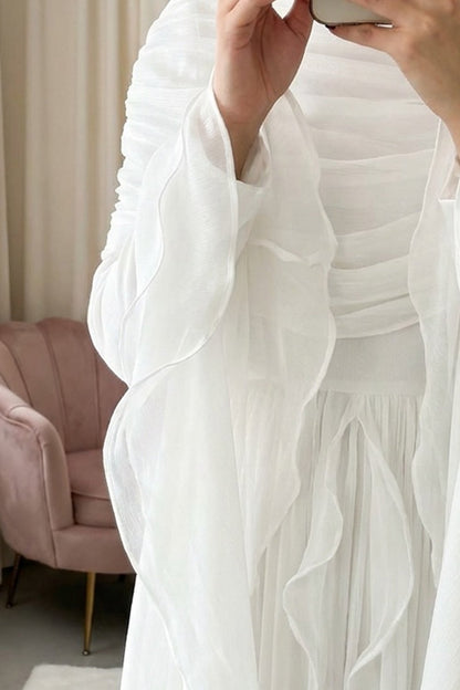 Rania Double-Layer Waist-Cinched Dress Without Hijab 1169-White