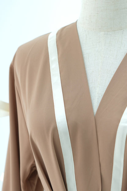 Elara Bow Tie Open Abaya 1033- Khaki