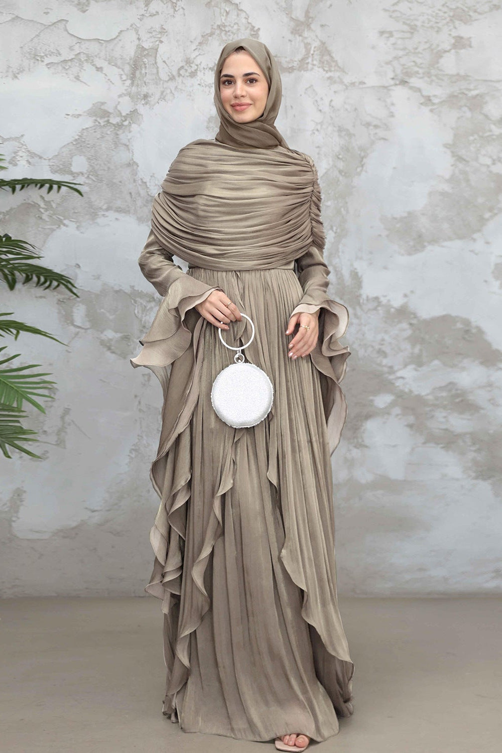 Rania Double-Layer Waist-Cinched Dress Without Hijab 1169-Lavender