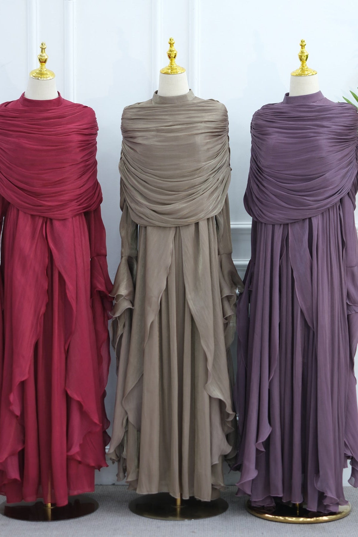 Rania Double-Layer Waist-Cinched Dress Without Hijab 1169-Dark Purple