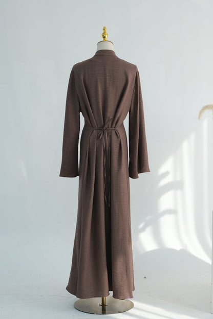 Sereen Inner Dress with Open Abaya 2-Piece Set 1124-Mocha