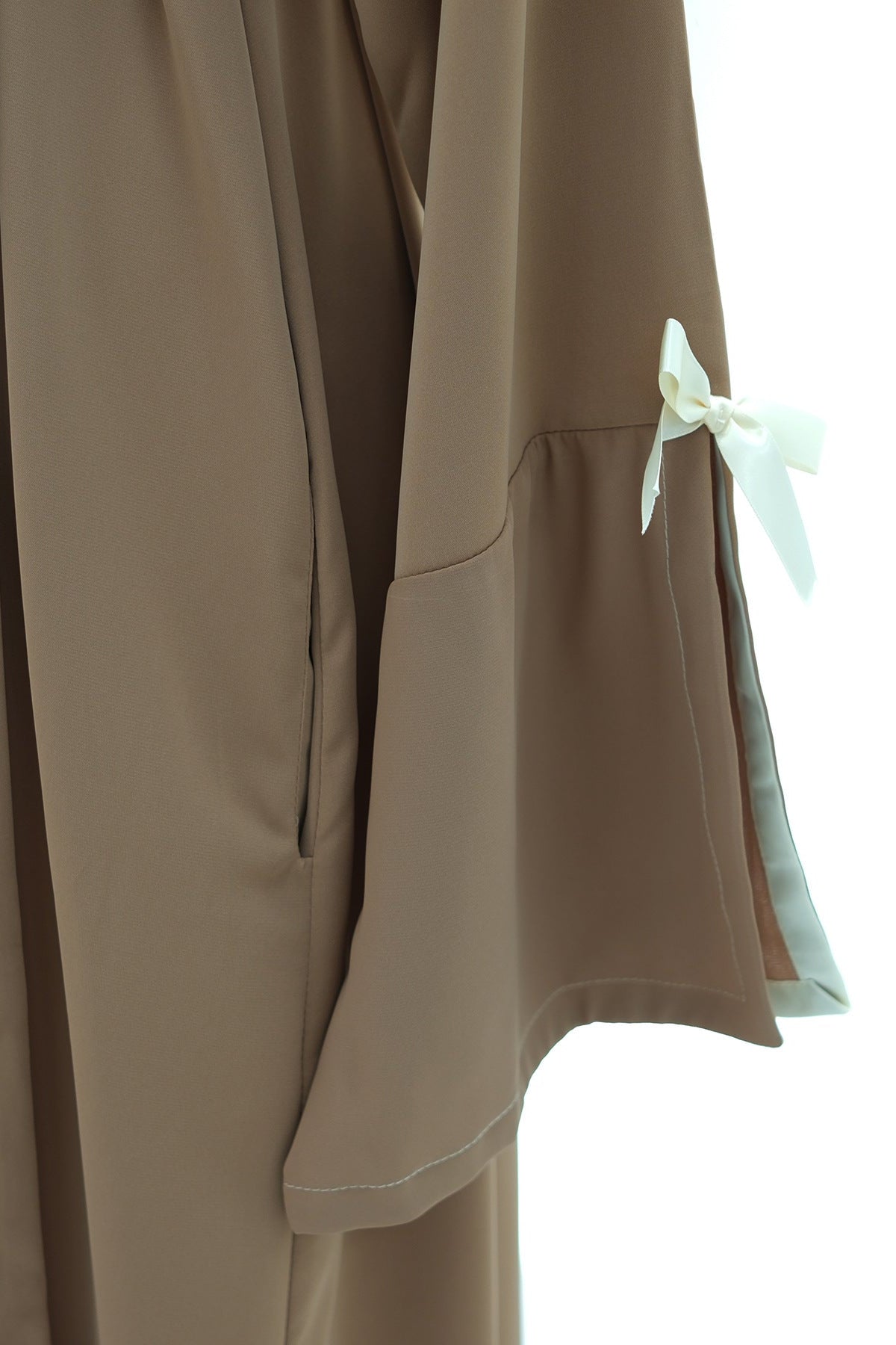 Elara Bow Tie Open Abaya 1033- Khaki