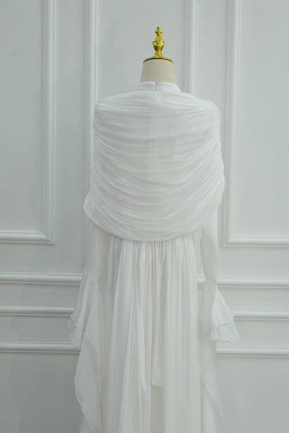 Rania Double-Layer Waist-Cinched Dress Without Hijab 1169-White