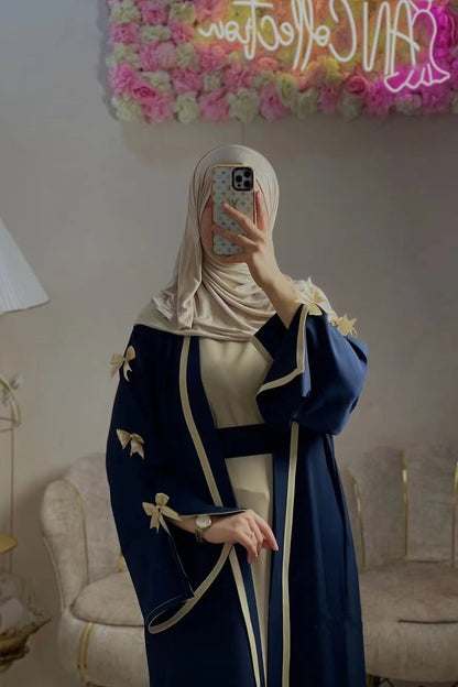 Elara Bow Tie Open Abaya 1033-Dark Blue