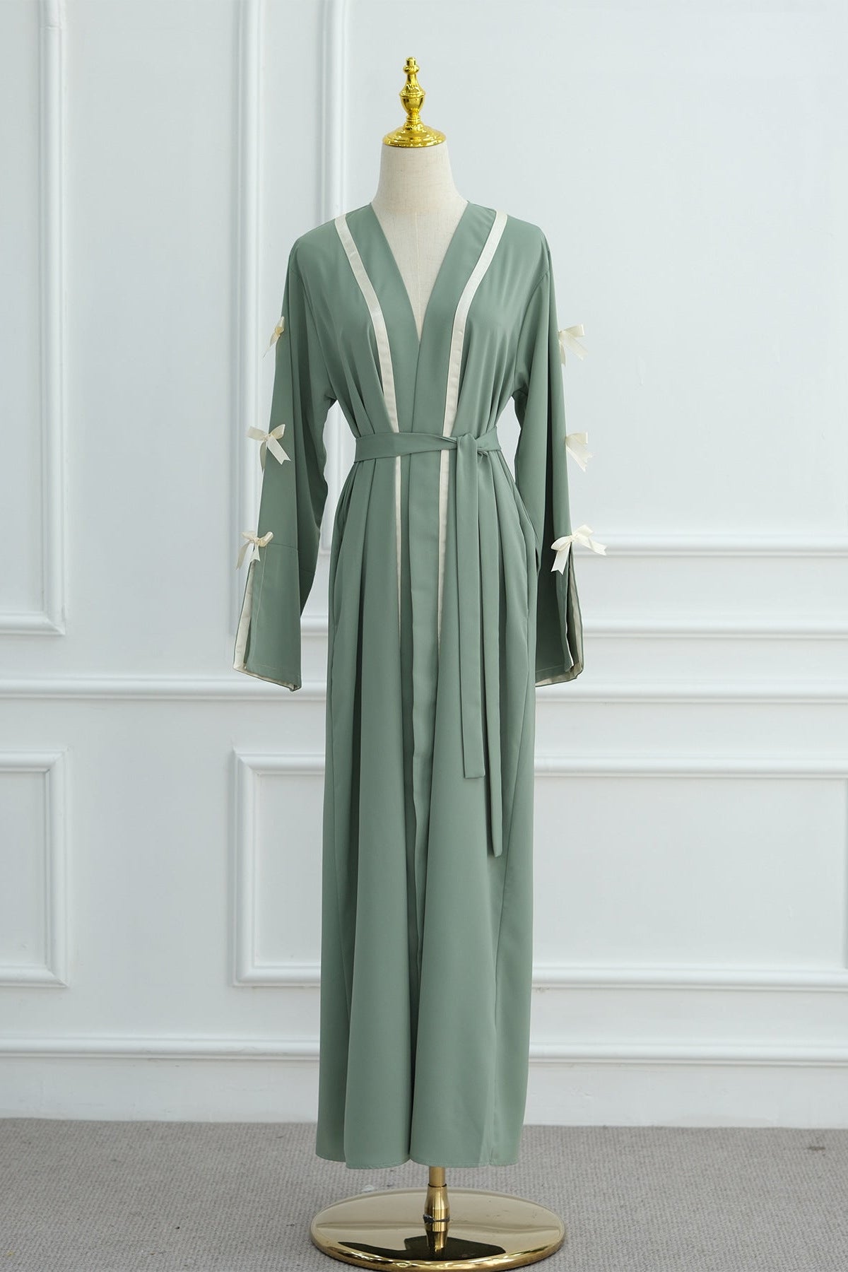 Elara Bow Tie Open Abaya 1033- Green