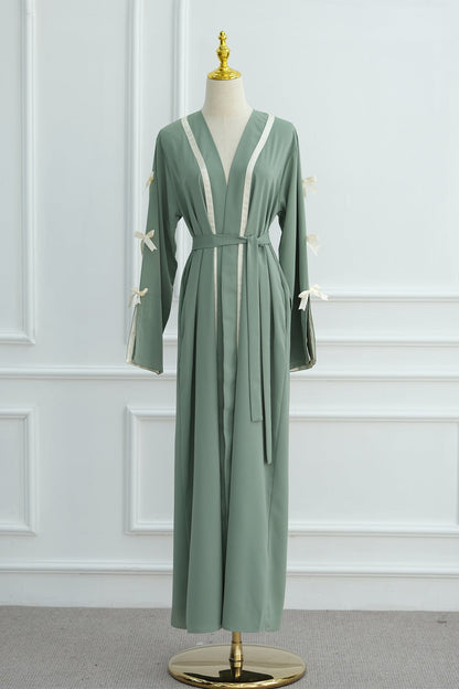 Elara Bow Tie Open Abaya 1033- Green