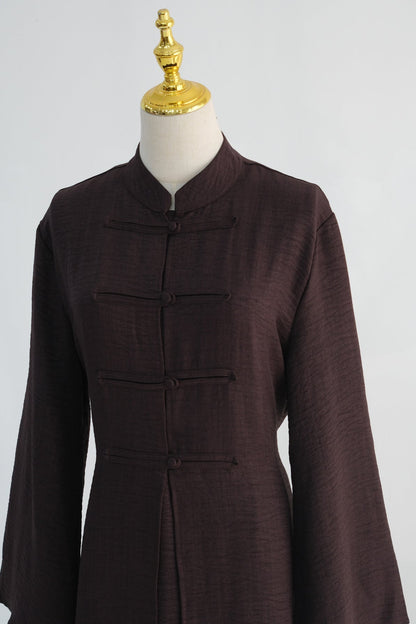 Sereen Inner Dress with Open Abaya 2-Piece Set 1124-Coffee