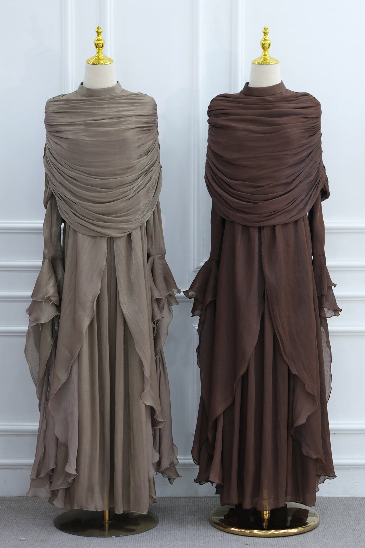 Rania Double-Layer Waist-Cinched Dress Without Hijab 1169-Dark Coffee