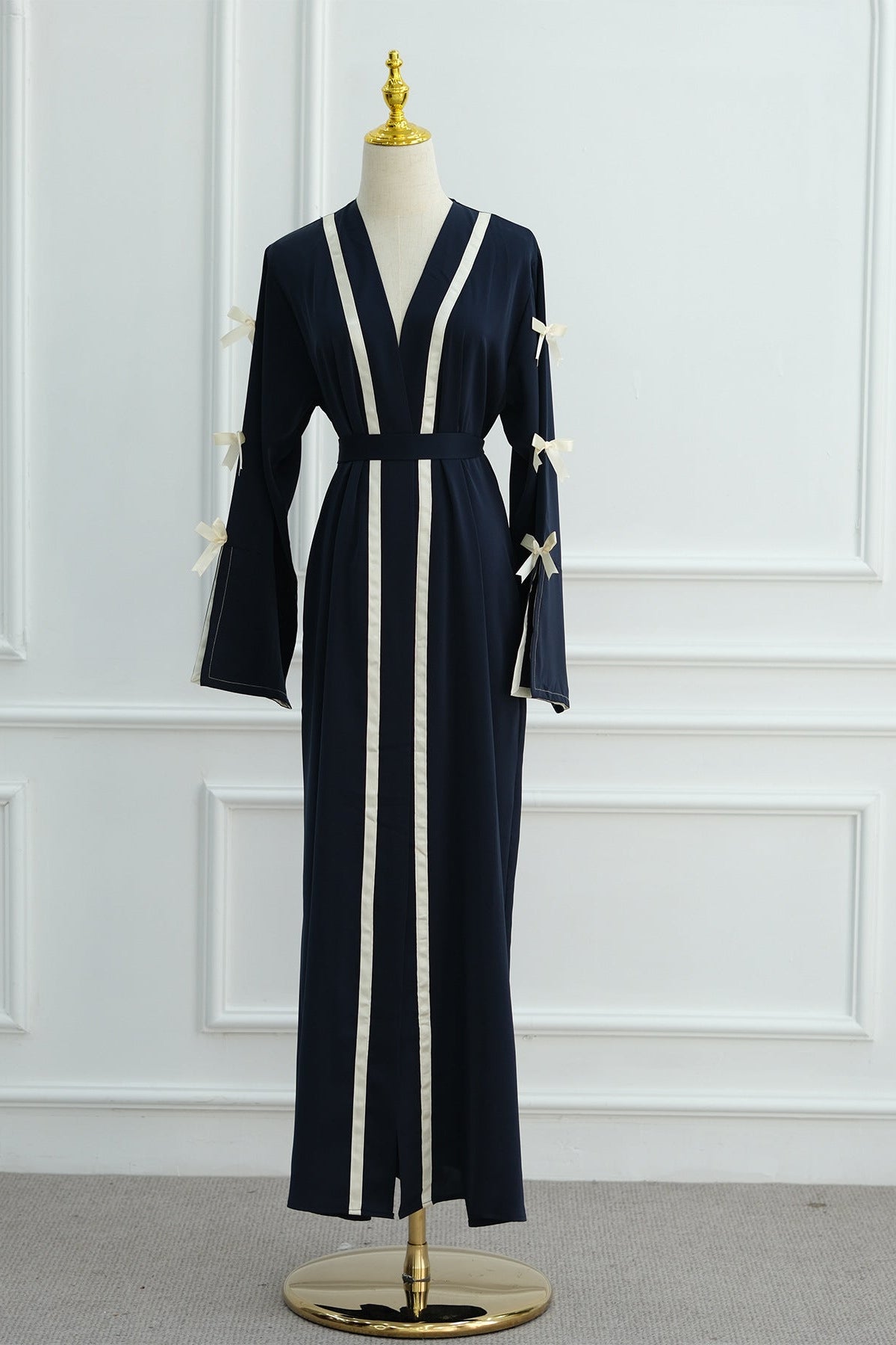 Elara Bow Tie Open Abaya 1033-Dark Blue