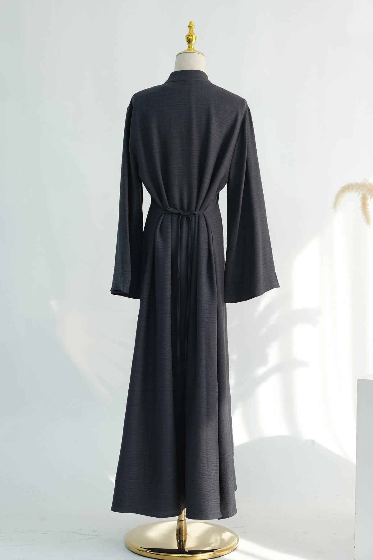 Sereen Inner Dress with Open Abaya 2-Piece Set 1124-Dark Gray