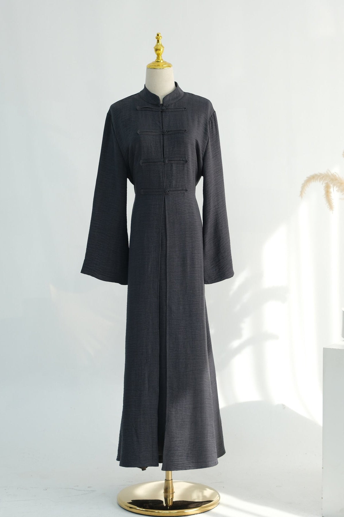 Sereen Inner Dress with Open Abaya 2-Piece Set 1124-Dark Gray
