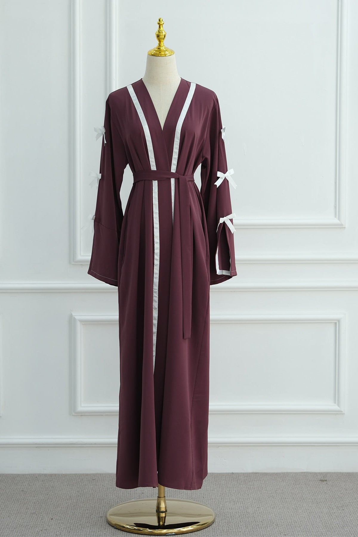 Elara Bow Tie Open Abaya 1033-Purple