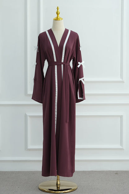Elara Bow Tie Open Abaya 1033-Purple