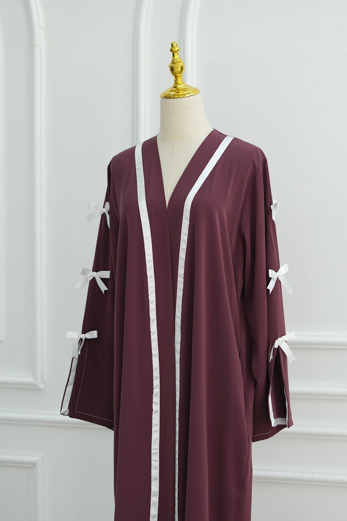 Elara Bow Tie Open Abaya 1033-Purple