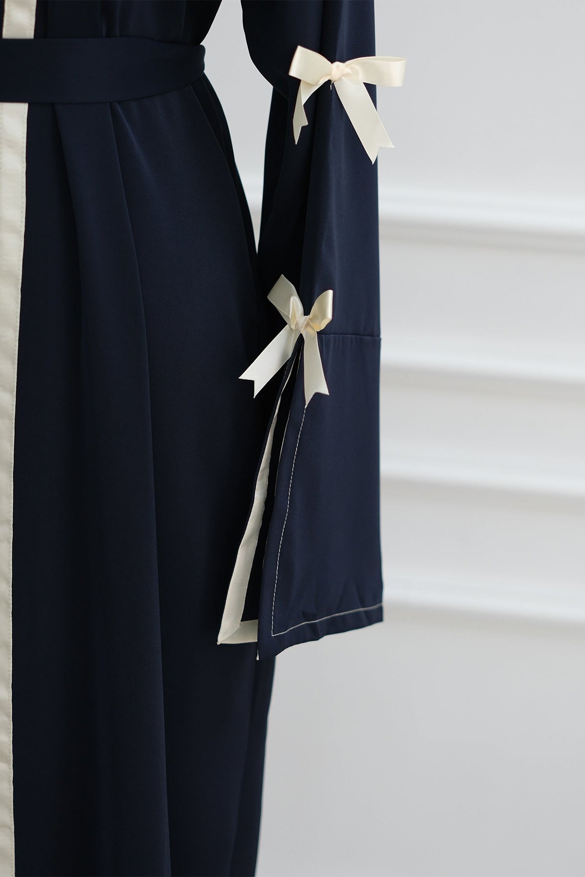 Elara Bow Tie Open Abaya 1033-Dark Blue
