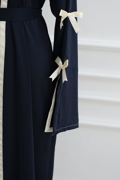 Elara Bow Tie Open Abaya 1033-Dark Blue