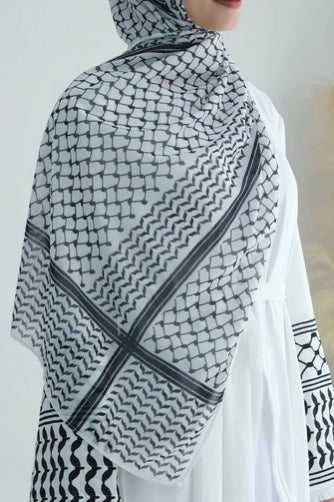 Karina Keffiyeh Inspired Fringed Peace Dove Pattern Embroidery Modest Open Abaya with belt 763 - White